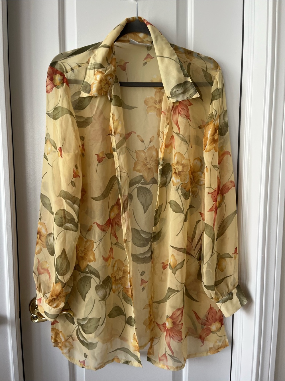 Patchington Sheer Yellow Floral Button-Down Blouse